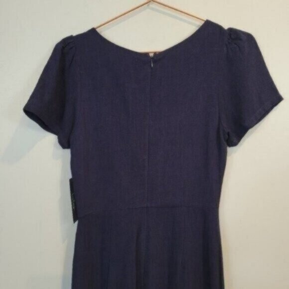Lulu's | Linen Wide Leg Round Neck Cropped Jump Suit Navy Blue NWT - Picture 4 of 10